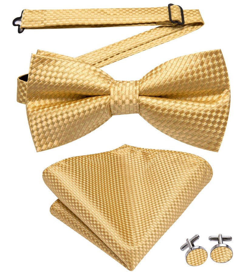 Dubulle Mens Gold Paisley Striped Bowtie Set Pre-tied Bowtie for Men and Pocket Square Set Wedding Business - Image 3